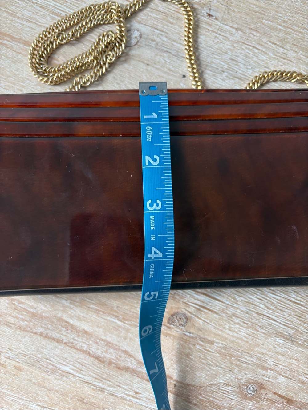 Vintage Italian Art Deco Tortoiseshell Lucite Clutch with Gold Chain - Picture 14 of 15
